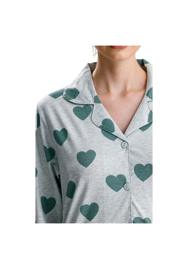 Kalp Desen Pamuk Kadın Pijama Takım Yeşil