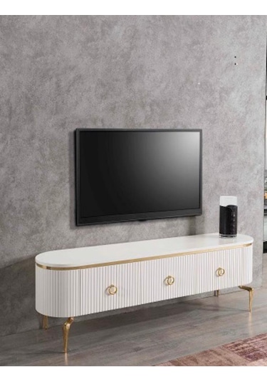 Desing Tv Sehpa Beyaz+gold+200cm