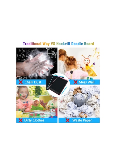 Aubyhe Çocuklar İçin Mavi Lcd Çizim Tahtası - 17.1x13cm Ekran, Kalem/fare İle Çizim, Abs Malzeme, 3v Pilli Çok Renkli