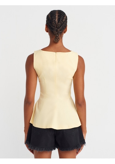Dilvin 50281 Peplum Top-açık Sarı Açık Sarı