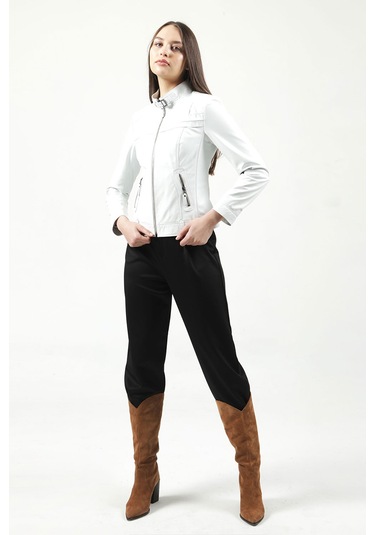 Dericlub Siena Kadın Slim Fit Hakiki Deri Mont Beyaz Null Beyaz