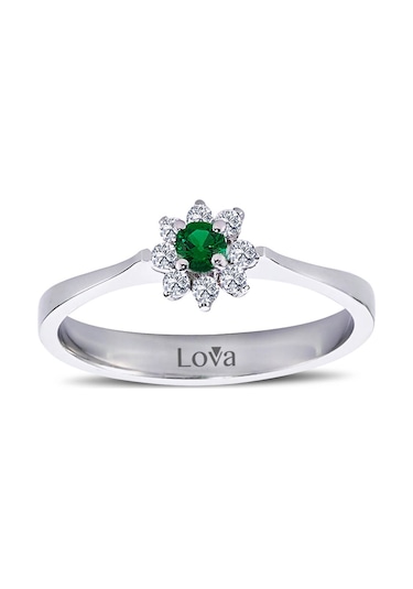 Lova Pırlantalı Zümrüt Çiçek Yüzük - 1030158
