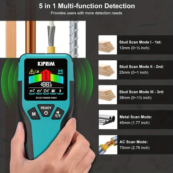 Willowhaven Kiprim 5 İn 1 Dedektör Ws01 Metal Ahşap Kablo Derinlik Ölçer Lcd Dıy Tarayıcı