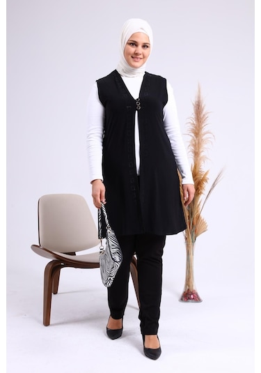 Kadın Buyuk Beden Üç Düğmeli Likralı Yelek 001