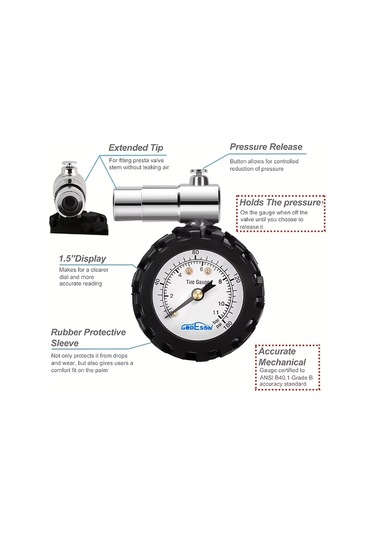 Boatshop1 Siyah 160psı Mekanik Bisiklet Lastik Basıncı Ölçer Analitik Kadranlı Dayanıklı Dağ Ve Yol Bisikletleri İçin Taşınabilir