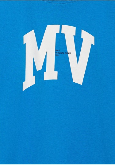 Mavi - Mv Logo Baskılı Mavi Tişört 6610213-83865 Mavi