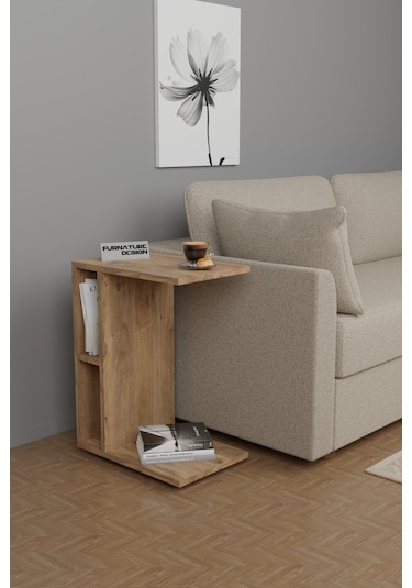 C Yan Sehpa Tekerlekli Koltuk Kenarı Dergilik Sehpa Atlantik Çam