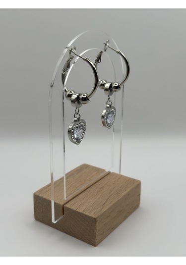 Arnes Jewelry Çelik Sallantılı Zirkon Taşlı Kalpli Küpe Ar191nes Gümüş