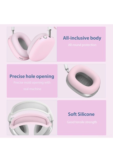 Folinda Airpods Uyumlu Max İçin Pembe 3'lü Silikon Koruma Seti: Kulaklıklı Kılıf, Baş Çember Kapak Ve Kulak Yastığı - Su Geçirmez, Toz Ve Çizik Koruyucu Diğer