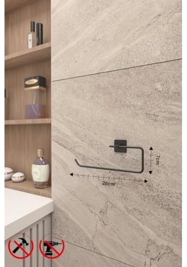 Banyo Yapışkanlı Siyah Kare Topuz Havluluk Ve Kare Tuvalet Kağıtlık Kare Peçetelik Seti Düzenleyici Siyah