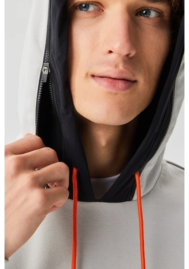 Lacoste Regular Fit Ayarlanabilir Kapüşonlu Baskılı Gri Erkek Sweatshirt Gri
