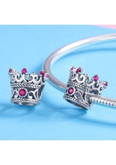 S925 Ayar Gümüş Kırmızı Taç Boncuk Dıy Bilezik Aksesuarları Çok Renkli