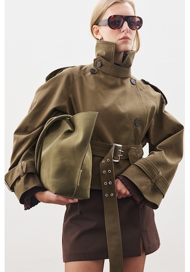Kemerli Kısa Trençkot Haki Haki
