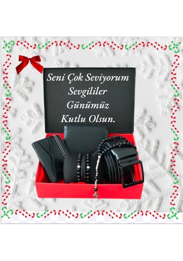 Carlino Erkek Hediye Seti Siyah Deri Kemer Cüzdan Kartlık Siyah
