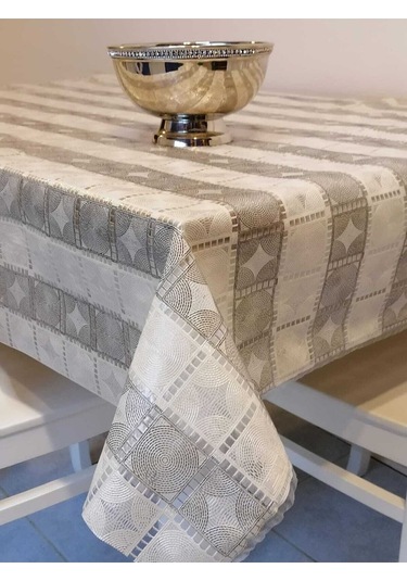 Desenli Silinebilir Masa Örtüsü Gri