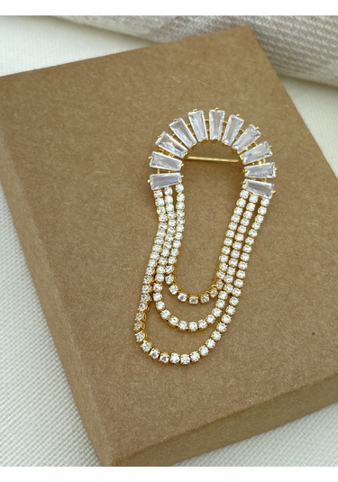 Kyver Su Yolu Sallantılı Zirkon Taşlı Broş