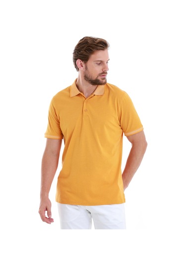 Hardal Regular Fit Düz Polo Yaka Pamuklu Tişört 35361023c007 065 Hardal