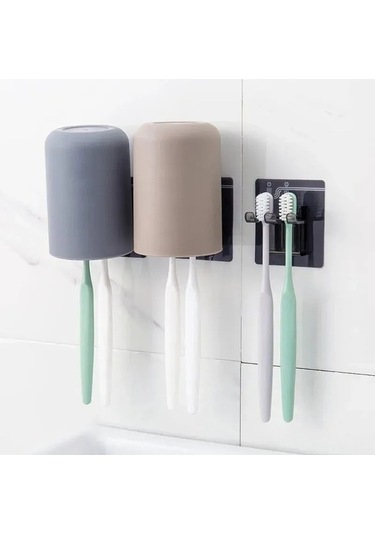 Besthome1 Otomatik Yapıştırıcı Banyo Fırça Tutucu Seti, Plastik, Siyah, 2 Adet, 7x6.1x4 Cm Gri Gri