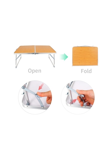 Taşınabilir Kamp Piknik Masası Bambu Tahta + Alüminyum Alaşımlı Katlanır Masa 61cmx40.5cmx27cm 001