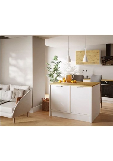 Bihter Mutfak Adası Alt Modül 100 Cm Beyaz Tezgah Dahil Beyaz