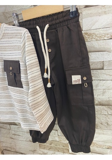 Lacıel Parıs Paraşüt Pantolonlu Erkek Çocuk Eşofman Takım Kahverengi