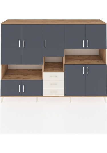 Hyperion Dolap 13 Raflı 3 Çekmeceli 9 Kapaklı 220x44x163 Çam-antr Çam-antrasit/aytaşı
