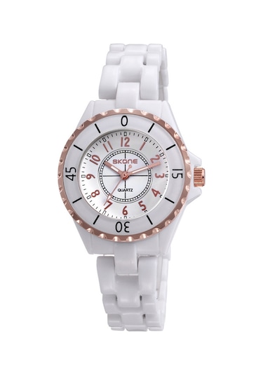 Kangvka Skone Kadınlar İçin Seramik Kordonlu Zamanlayıcı Kol Saati - Gülaltı Altın Beyaz Gösterge, Şık Ve Dayanıklı, Günlük Kullanım, Analog, Klasik Tasarım 5002 Gold