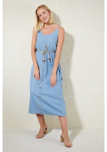 Gimer - Ip Askılı Elbise - Lev1235G Mavi