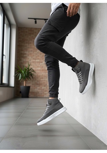 Ba0321 Gizli Bağcıklı Erkek Füme Beyaz Taban Spor Bot Füme