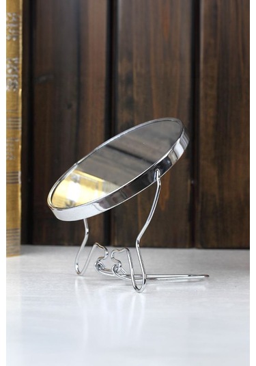 Masa Üstü Silver 14,5 Cm. Çift Taraflı Büyüteç Yuvarlak Metal Masa Aynası Cin718 Gri