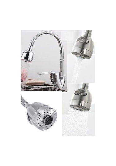 Musluk Batarya Kuğu Evye Borusu Spiral Hortumlu Krom Renk 2 Gümüş