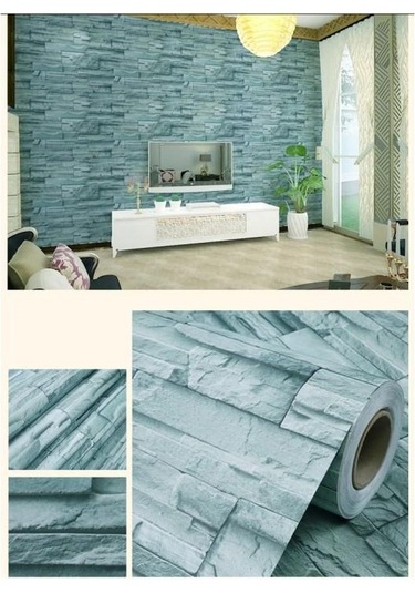 Zhlhome Mavi Tuğla 3d Duvar Kağıdı 3 Metre