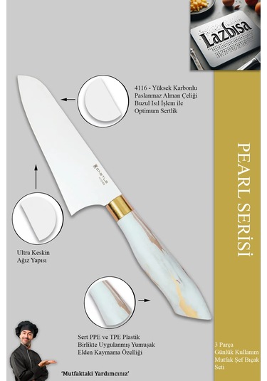 Pearl Serisi Serisi Mutfak Bıçak Et Sebze 3 Lü Şef Bıçağı Mft-123