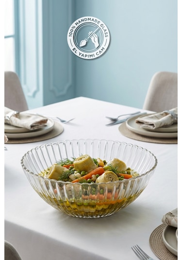 Glamis Selen Concept Çuha Model El Yapımı Cam Salata Ve Sunum Kasesi Şeffaf