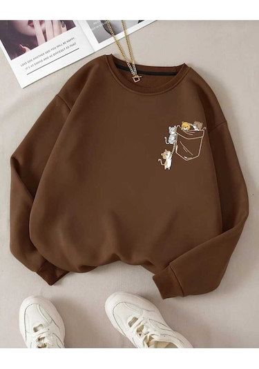 Kozia Outdoors Malkoçbey Oyaka Baskılı Cep Baskılı Sweatşhirt Kahverengi Kahverengi