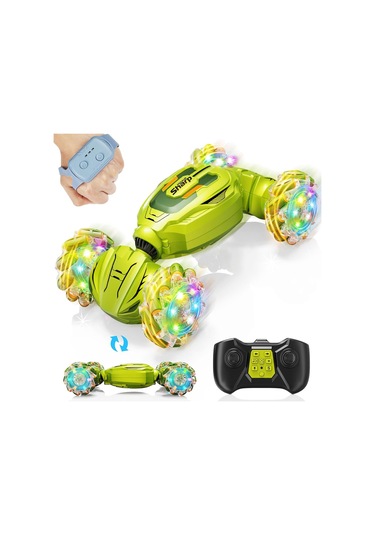 Işıklı Şarjlı El Sensörlü Bilekten Kontrol 2.4 Ghz Şarjlı Uzaktan Kumandalı 360 4x4 Akrobat Araba Yeşil