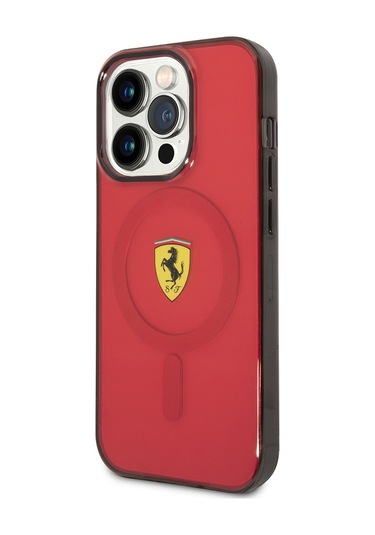 İphone Uyumlu 14 Pro Max Kılıf Ferrari Magsafe Şarj Özellikli Yarı Transparan Dizayn Kapak Kırmızı