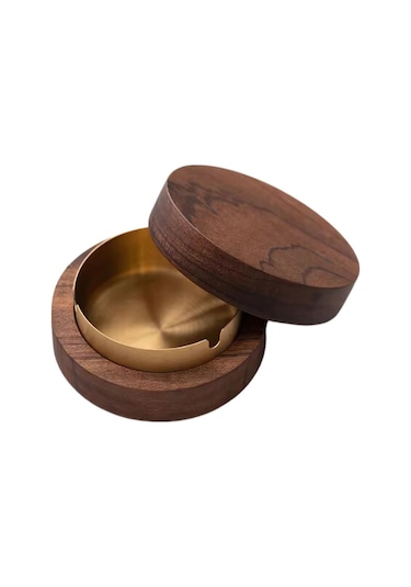 Coofbe Ahşap Kapaklı Masaüstü Küllük Kül Tablası Paslanmaz Çelik Kül Tablası Koku Engellemeli Küllük