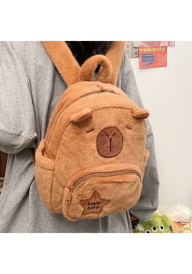 Tenfowee Sevimli Kapibara Peluş Sırt Çantası - Okul Ve Gezi İçin Şık Ve Kullanışlı Aksesuar Kahverengi