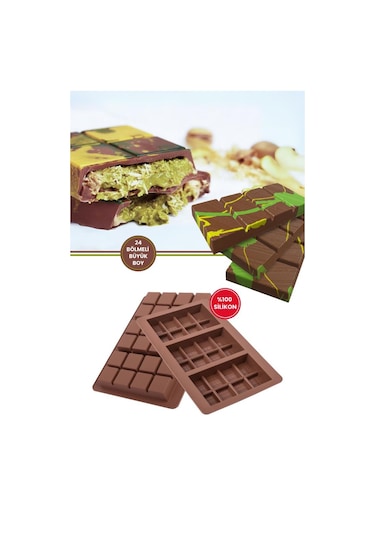Dubai Çikolatası Kalıbı Silikon Çikolata Kalıbı Büyük Boy 1 Adet 27x17 Cm Kahverengi