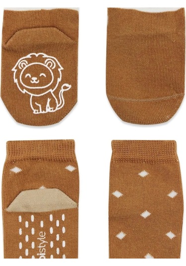Bistyle Hayvan Figürlü Kaymaz Erkek Soket Çorap 2'li Bs10119 Hardal Hardal