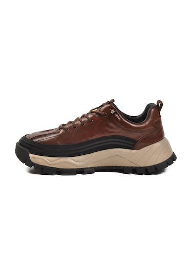 Kahve Hakiki Deri Bağcıklı Erkek Sneaker 25k570 M Kahve