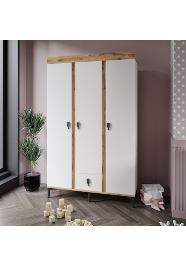 Afilli Rose 3 Kapaklı Tek Çekmeceli Dolap Safir Ve Beyaz Renk