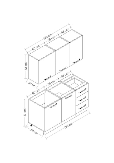Minar 155 Cm Mutfak Dolabı Beyaz Dore 155-d1