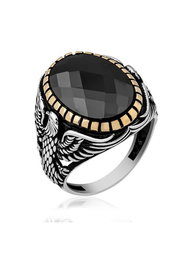 Vgd Gumush Gümüş Kesme Taşlı Kartal Figürlü Erkek Yüzük