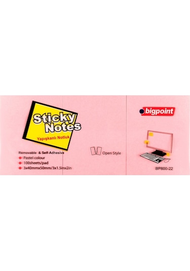 Bigpoint Yapışkanlı Not Kağıdı 3'Lü 40X50Mm Pembe