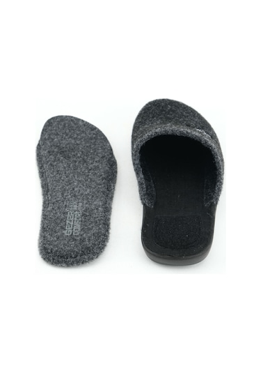 Gezer 15339 Kışlık Erkek Keçe Çıkarılabilir Taban Misafir Ev Bahçe Terlik Siyah
