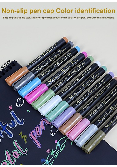 Tenfowee 10 Renkli Metalik Yumuşak Uçlu Boya Kalemi Seti - Dıy Projeler İçin Mükemmel Gümüş