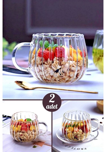 2'li Çizgili Kabartmalı Bardak 250 Ml Retro Çay Fincanı Kahve Sunum Bardağı Dayanıklı Cam Kupa