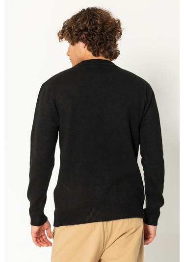 Erkek Kaşmir Dokulu Bisiklet Yaka Şık Triko Kazak Siyah